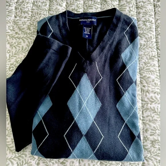 Men's Banana Republic Cotton V-neck Argyle Sweater long sleeves - Picture 4 of 6